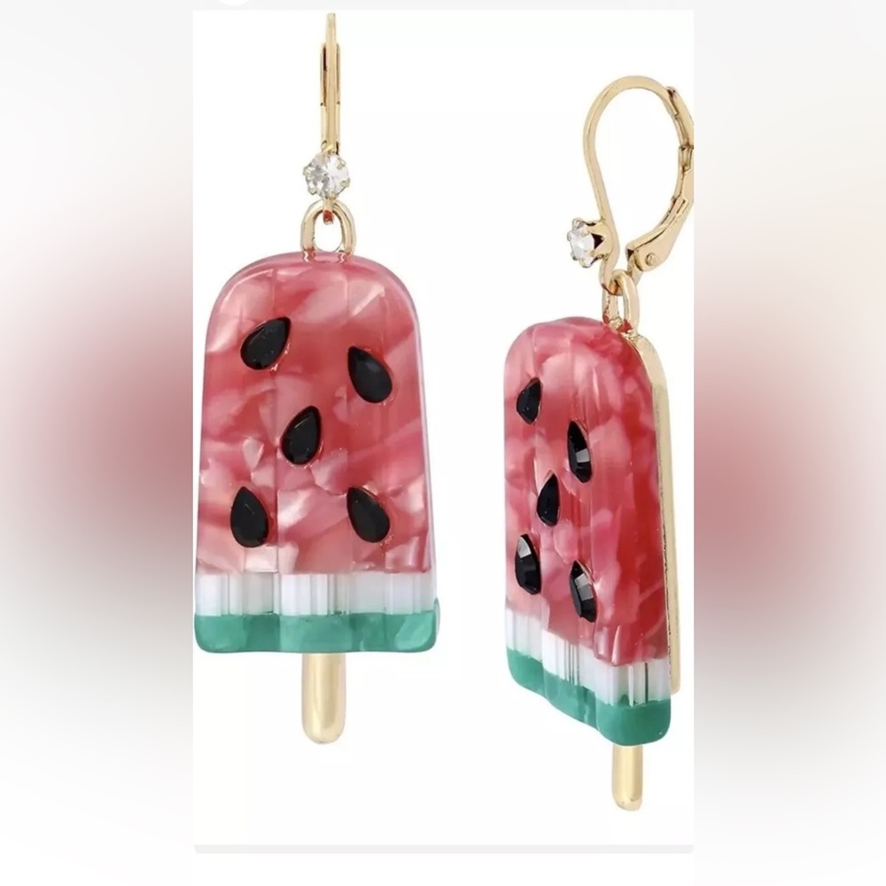 Betsey Johnson Watermelon State Popsicle Dangling Earrings in Pink & Gold